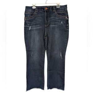 Democracy Dark Blue Ab Technology Distressed Bootcut Denim Raw Hem Jeans Size 16